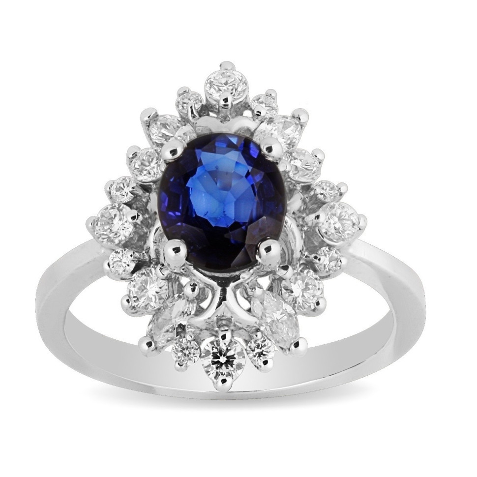 Кольцо с сапфиром  из белого золота (012501)