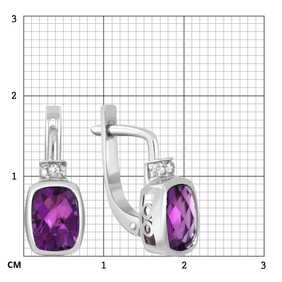 Серьги из белого золота с бриллиантами и аметистами (031665)