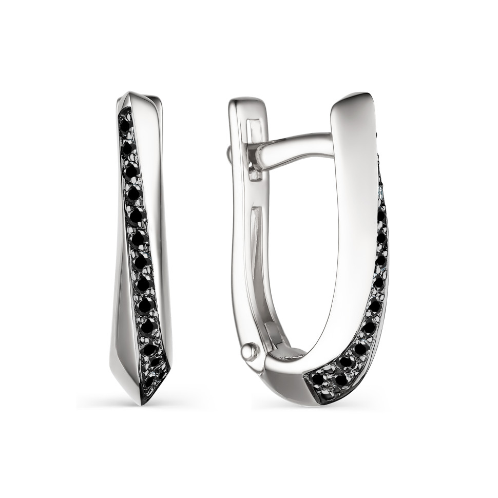 Серьги из белого золота с чёрными бриллиантами (046809)