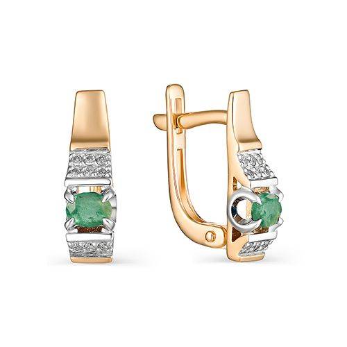 Серьги из комбинированного золота с бриллиантами и изумрудами (036203)
