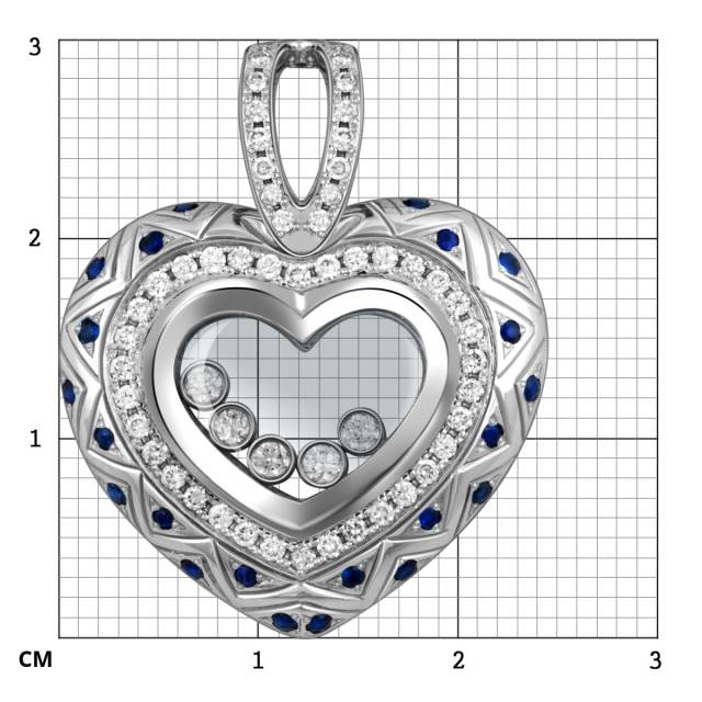 Кулон из белого золота с бриллиантами и сапфирами (053811)