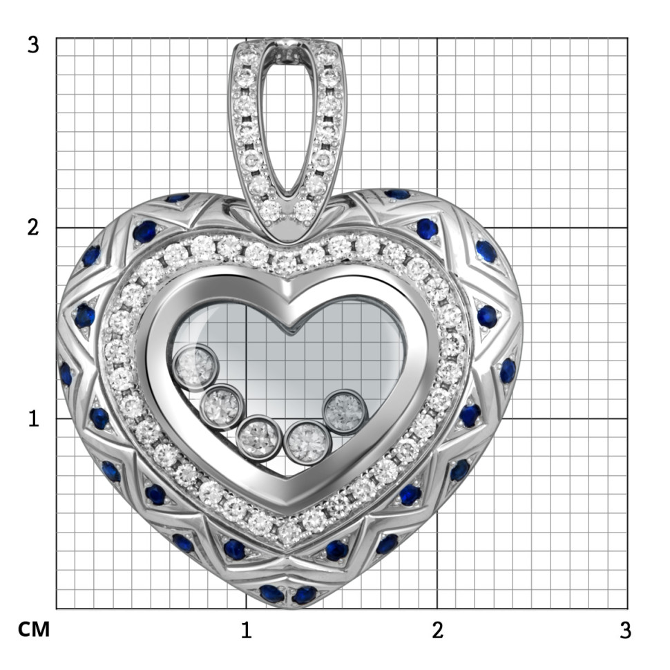 Кулон из белого золота с бриллиантами и сапфирами (053811)