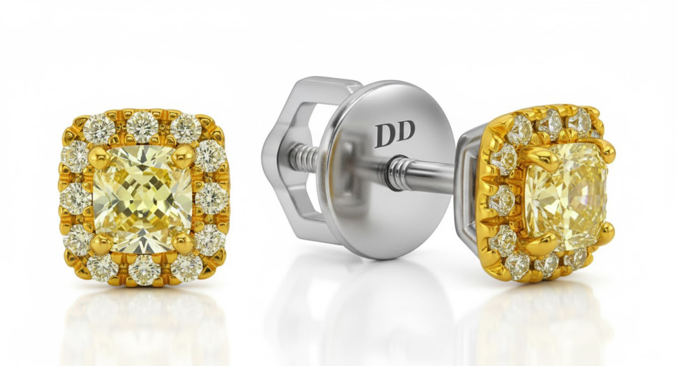 Серьги пусеты из белого золота с жёлтыми бриллиантами (063261)