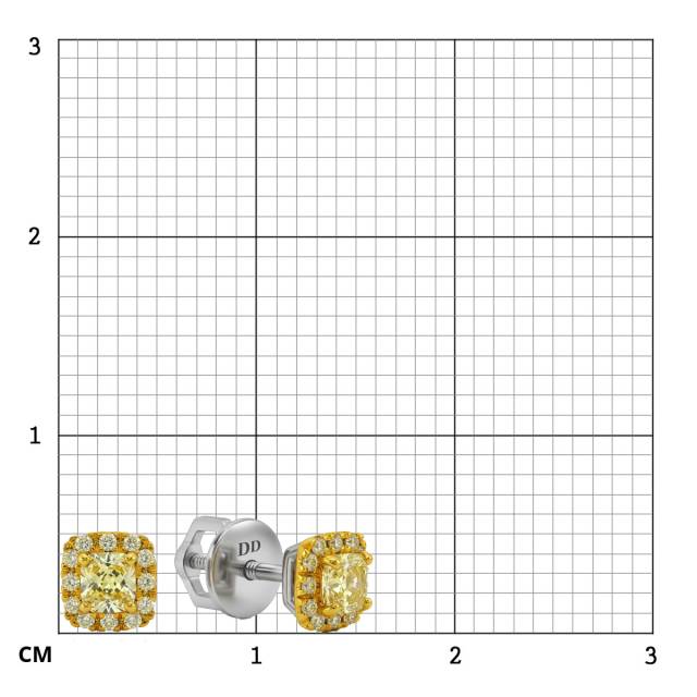Серьги пусеты из белого золота с жёлтыми бриллиантами (063261)