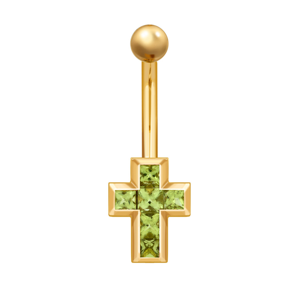 Пирсинг из жёлтого золота с хризолитами (041959)