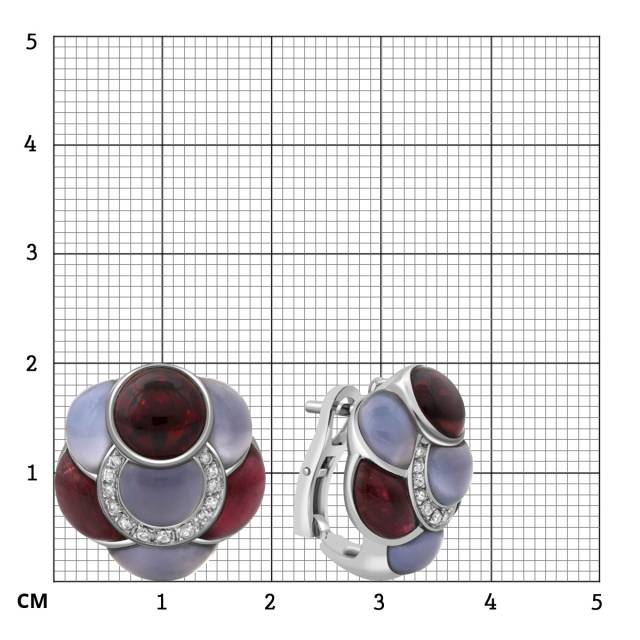 Серьги из белого золота с бриллиантами, турмалинами и халцедонами (020443)
