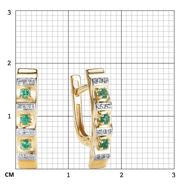 Серьги из жёлтого золота с бриллиантами и изумрудами (061498)