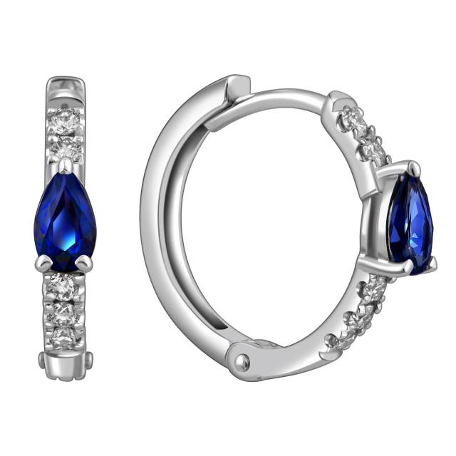 Серьги конго из белого золота с бриллиантами и сапфирами (058533)