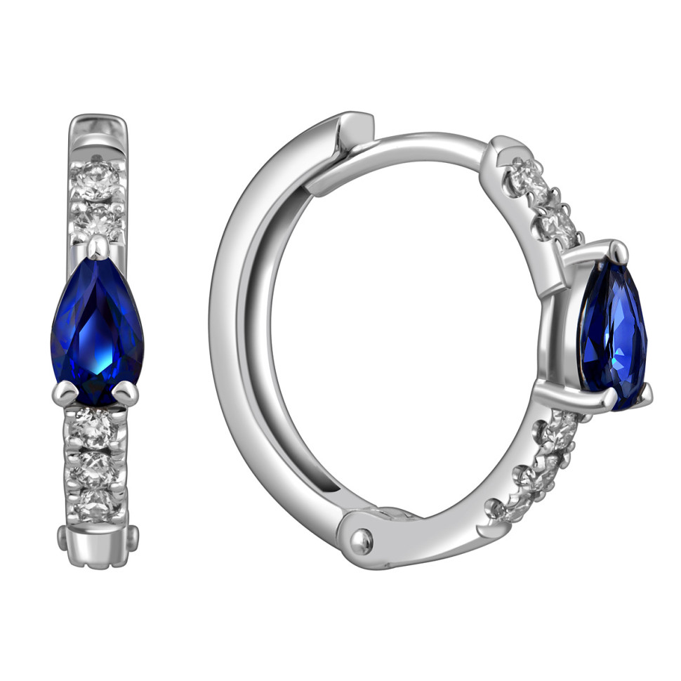 Серьги конго из белого золота с бриллиантами и сапфирами (058533)