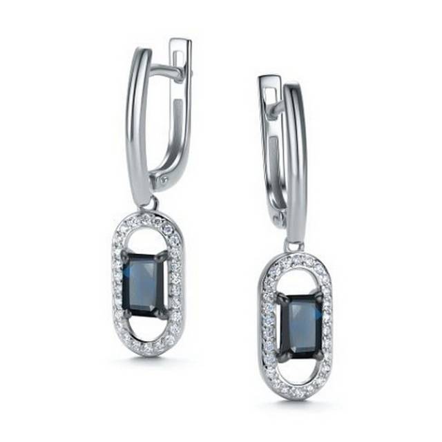Серьги из белого золота с бриллиантами и сапфирами (061189)