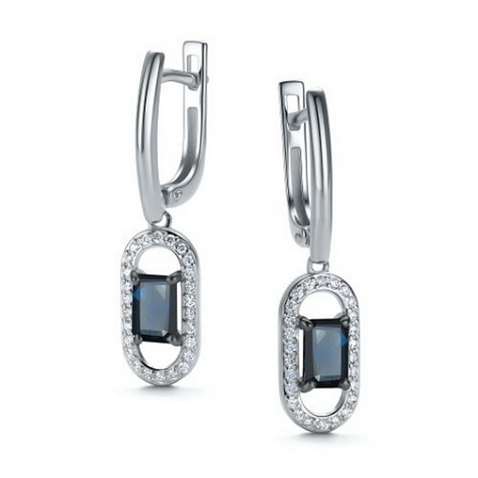 Серьги из белого золота с бриллиантами и сапфирами (061189)