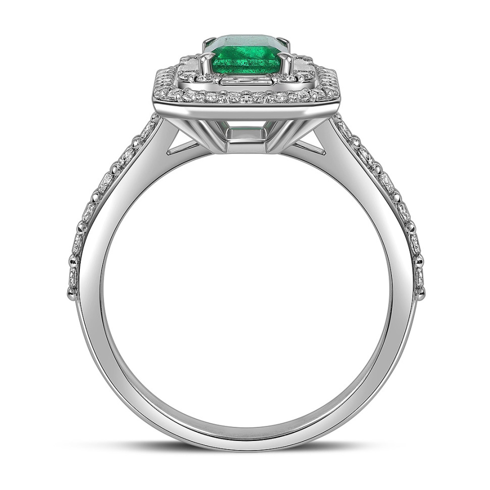 Кольцо из белого золота с изумрудом и бриллиантами (063702)