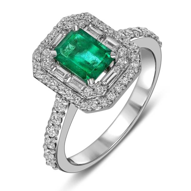 Кольцо из белого золота с бриллиантами и изумрудом (063702)