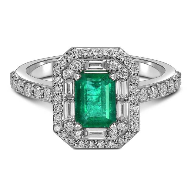 Кольцо из белого золота с бриллиантами и изумрудом (063702)