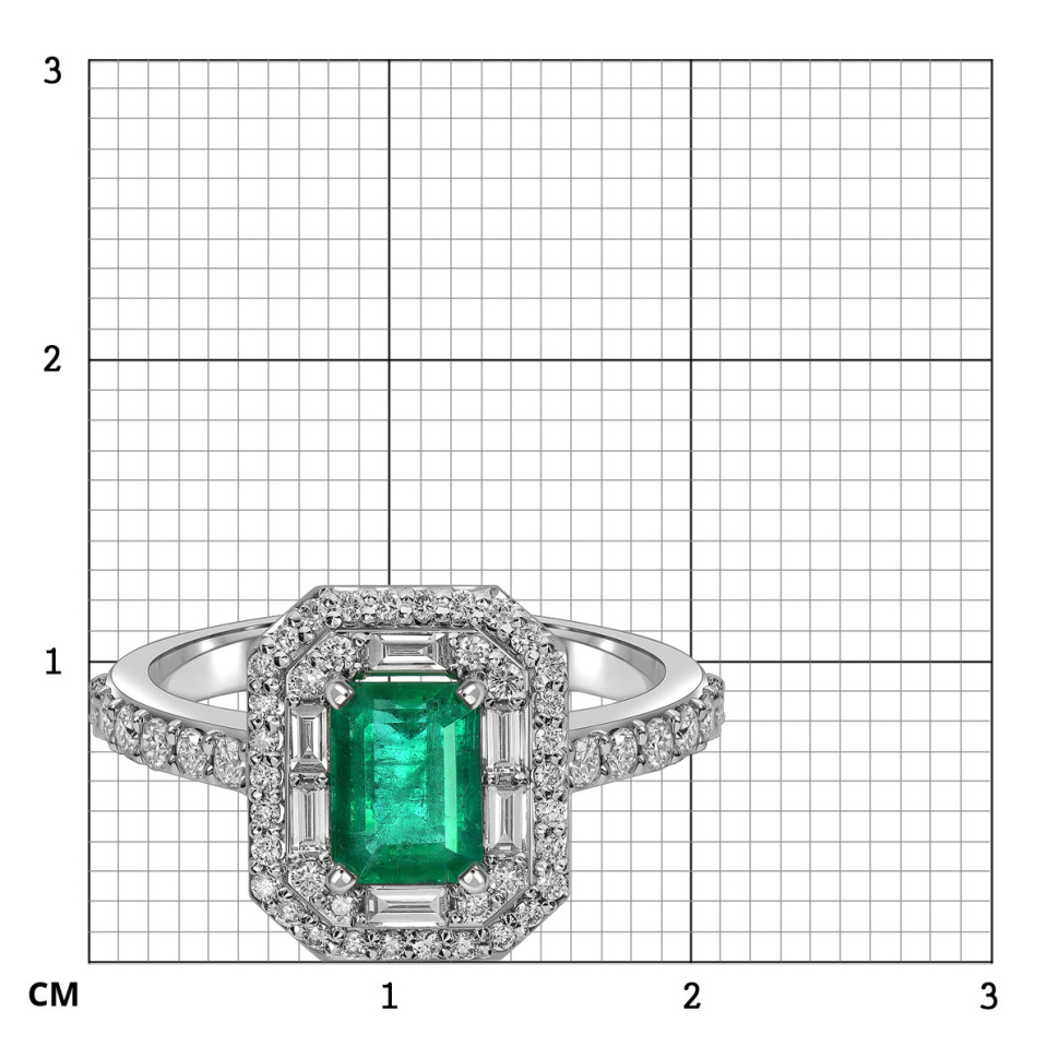 Кольцо из белого золота с бриллиантами и изумрудом (063702)