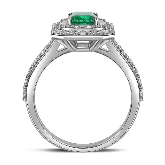 Кольцо из белого золота с бриллиантами и изумрудом (063702)