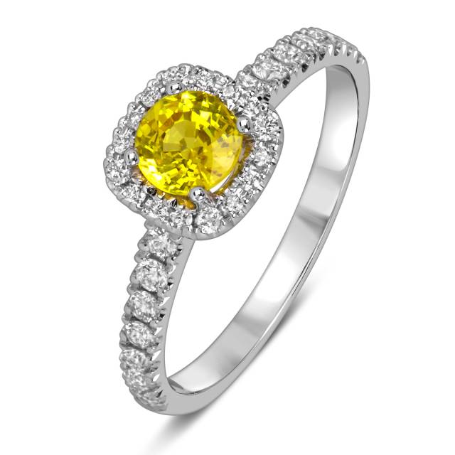 Помолвочное кольцо из белого золота с бриллиантами и жёлтым сапфиром  (061112)