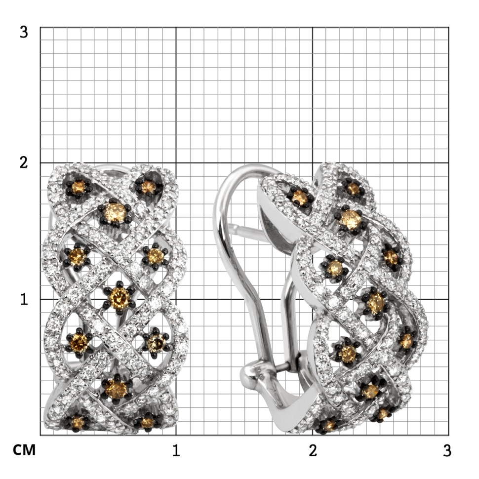 Cерьги из белого золота с белыми и коньячными бриллиантами (003007)