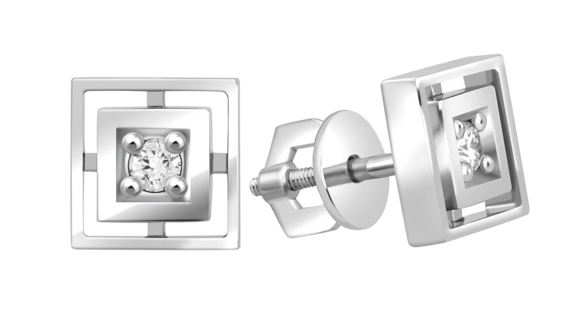 Серьги пусеты из белого золота с бриллиантами (046456)