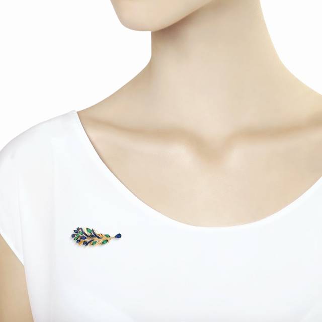 Брошь из красного золота с фианитами (050909)