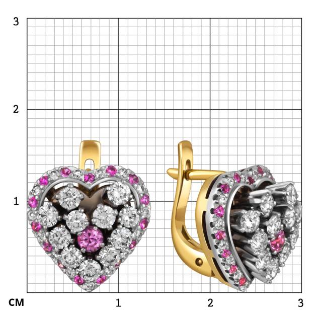 Серьги из комбинированного золота с розовыми сапфирами и бриллиантами (058044)