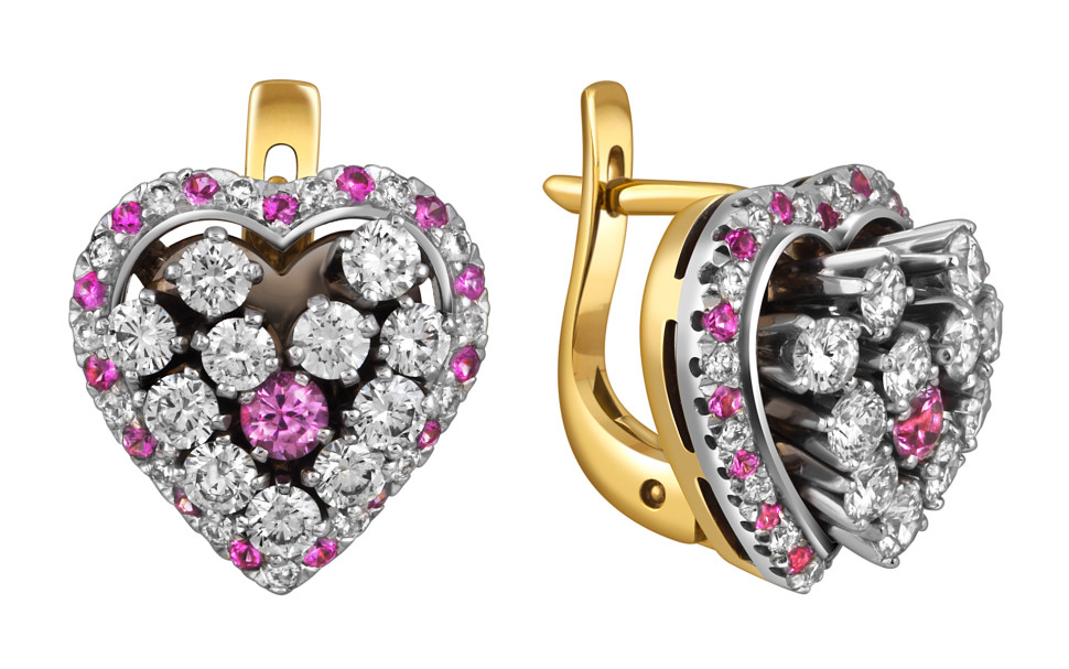 Серьги из комбинированного золота с розовыми сапфирами и бриллиантами (058044)