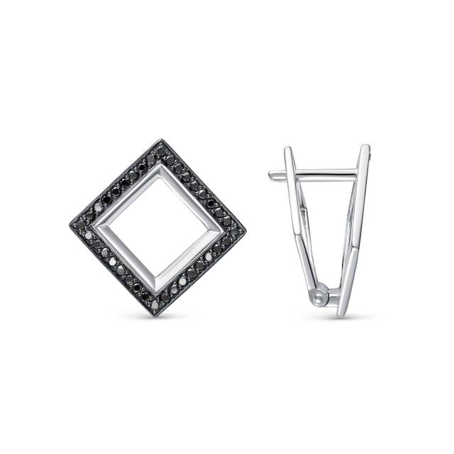 Серьги из белого золота с чёрными бриллиантами (059560)