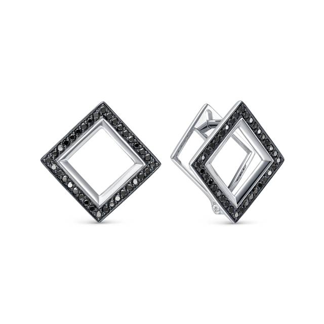 Серьги из белого золота с чёрными бриллиантами (059560)
