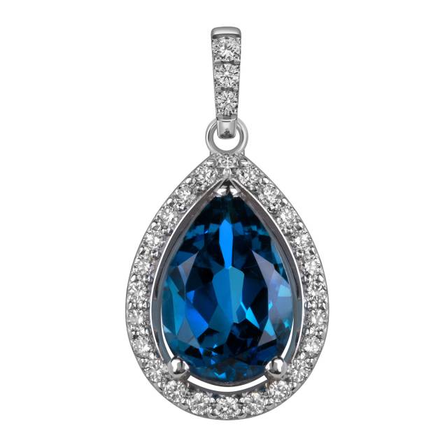Кулон из белого золота с бриллиантами и лондон топазом (060156)