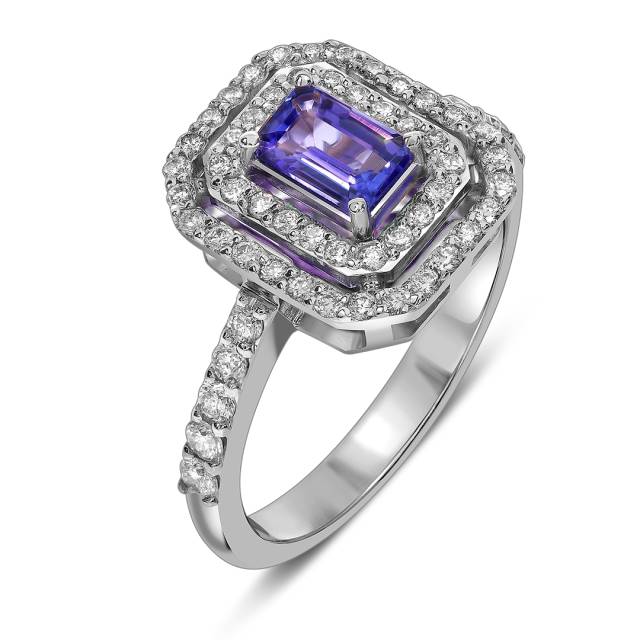 Кольцо из белого золота с бриллиантами и танзанитом (061562)