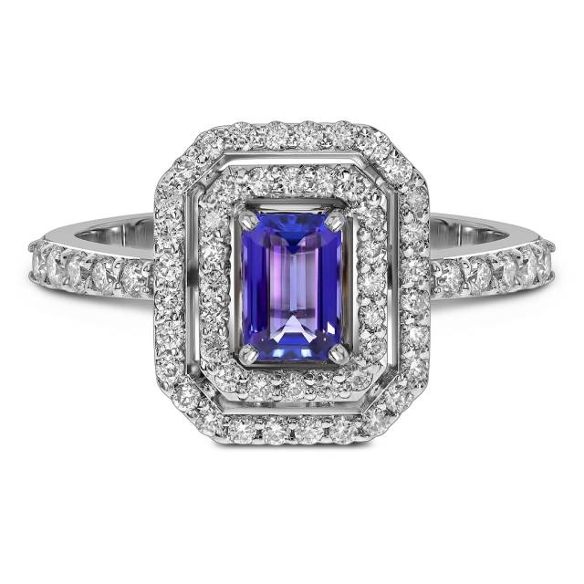 Кольцо из белого золота с бриллиантами и танзанитом (061562)