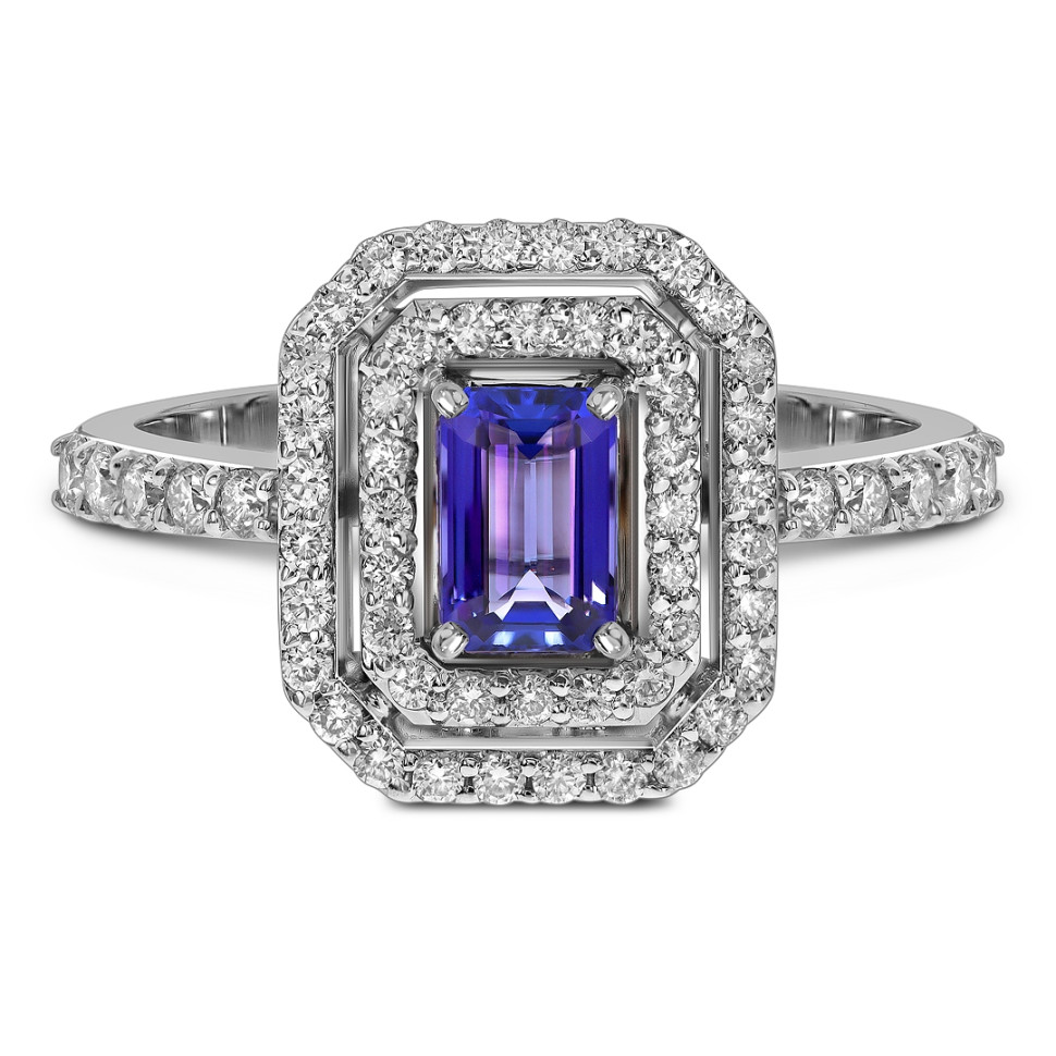 Кольцо из белого золота с бриллиантами и танзанитом (061562)