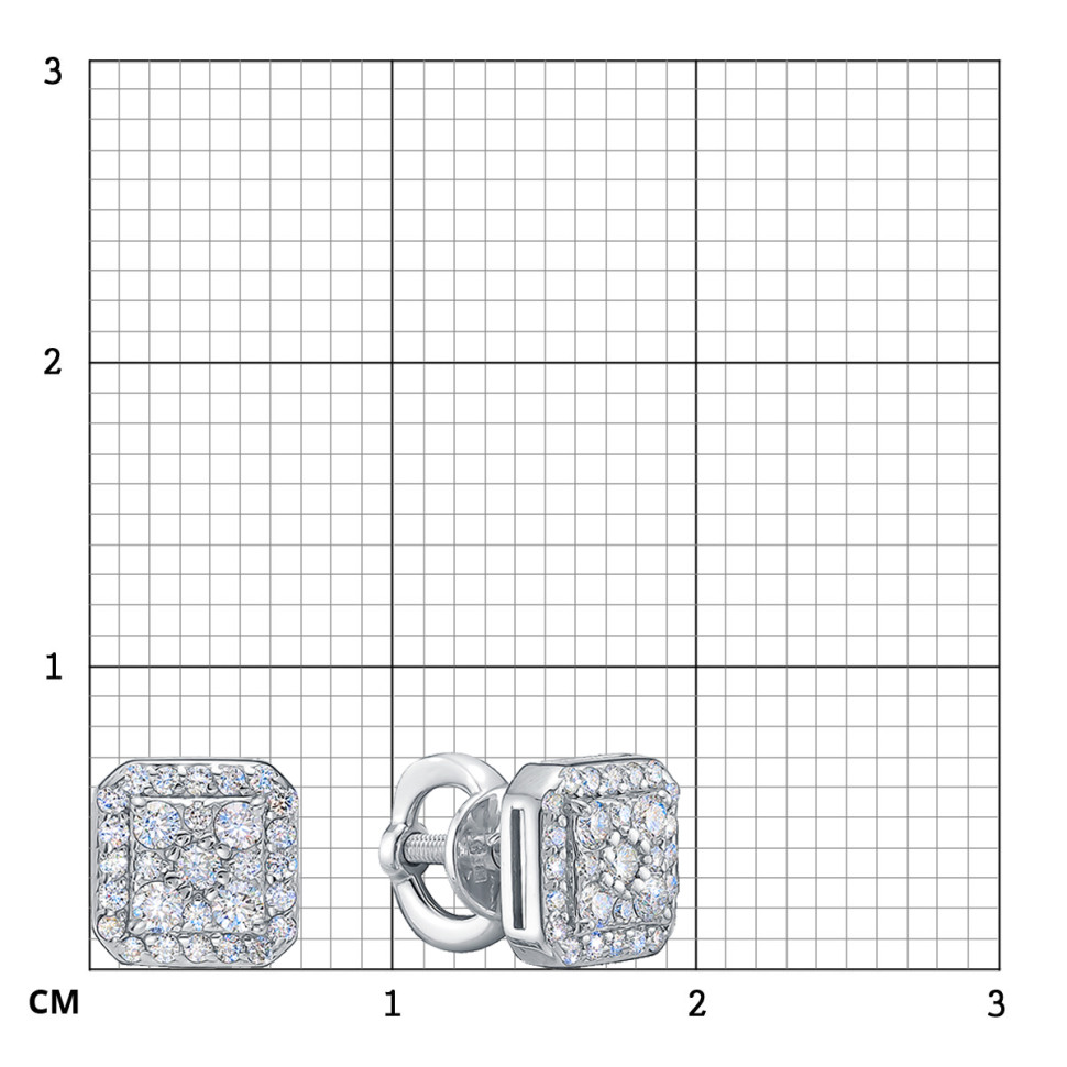 Серьги пусеты из белого золота с бриллиантами (055224)