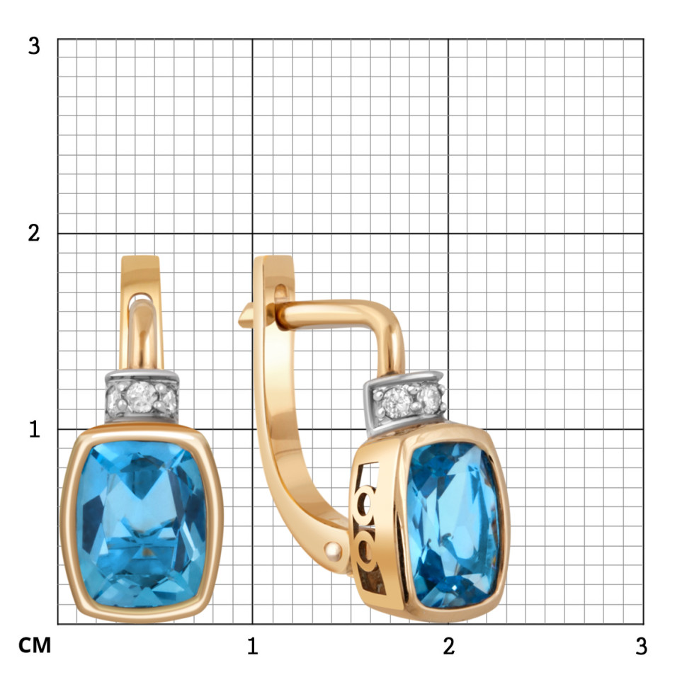 Серьги из жёлтого золота с бриллиантами и топазами (019079)