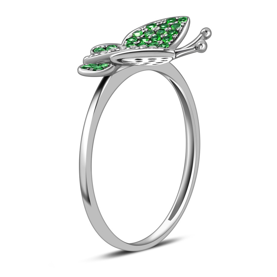 Кольцо из белого золота с бриллиантами и цаворитами 