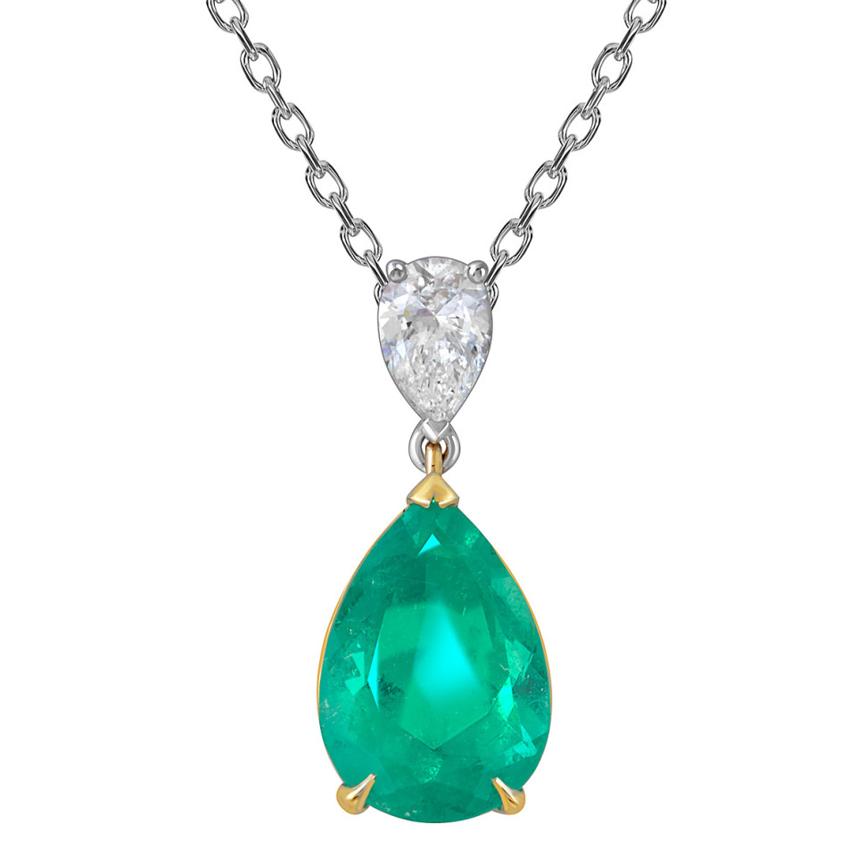 Колье из комбинированного золота с бриллиантом и изумрудом (055101)