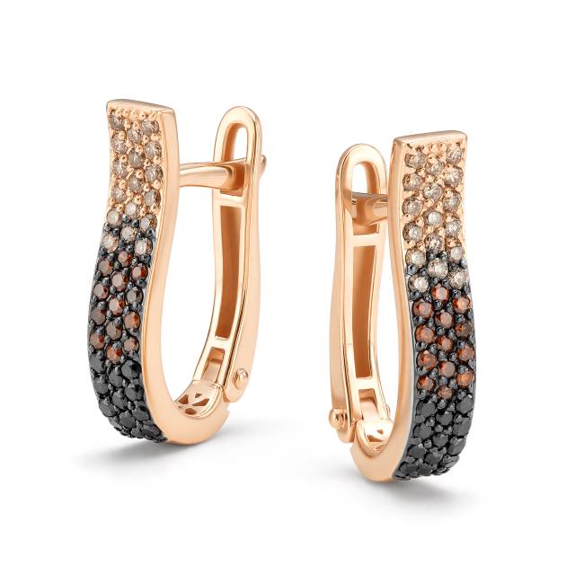 Серьги из красного золота с цветными бриллиантами (064474)