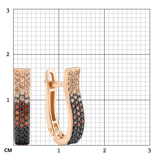 Серьги из красного золота с цветными бриллиантами  (064474)