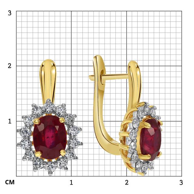 Серьги из жёлтого золота с бриллиантами и рубинами (063892)