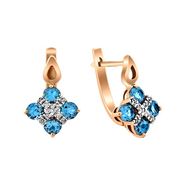 Серьги из красного золота бриллиантами и топазами (019087)