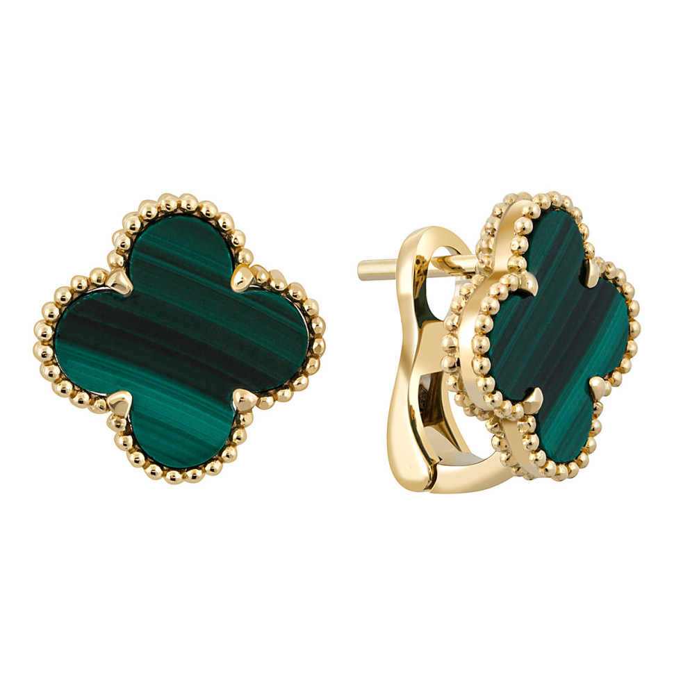 Серьги из жёлтого золота с малахитом (050458)