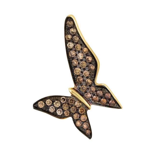 Кулон из жёлтого золота с коричневыми бриллиантами "Бабочка" (046466)