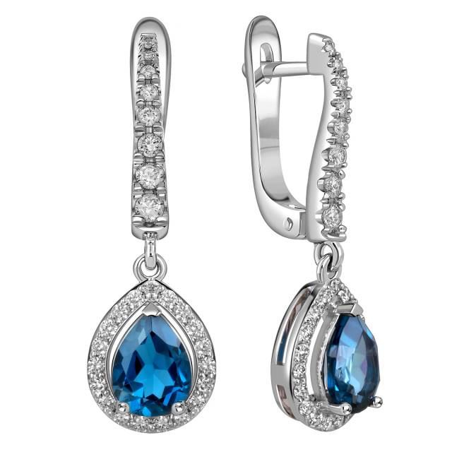 Серьги из белого золота с бриллиантами и топазами (060350)