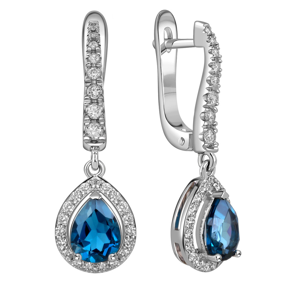 Серьги из белого золота с бриллиантами и топазами (060350)