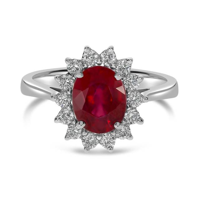 Кольцо из белого золота с бриллиантами и рубином (055611)