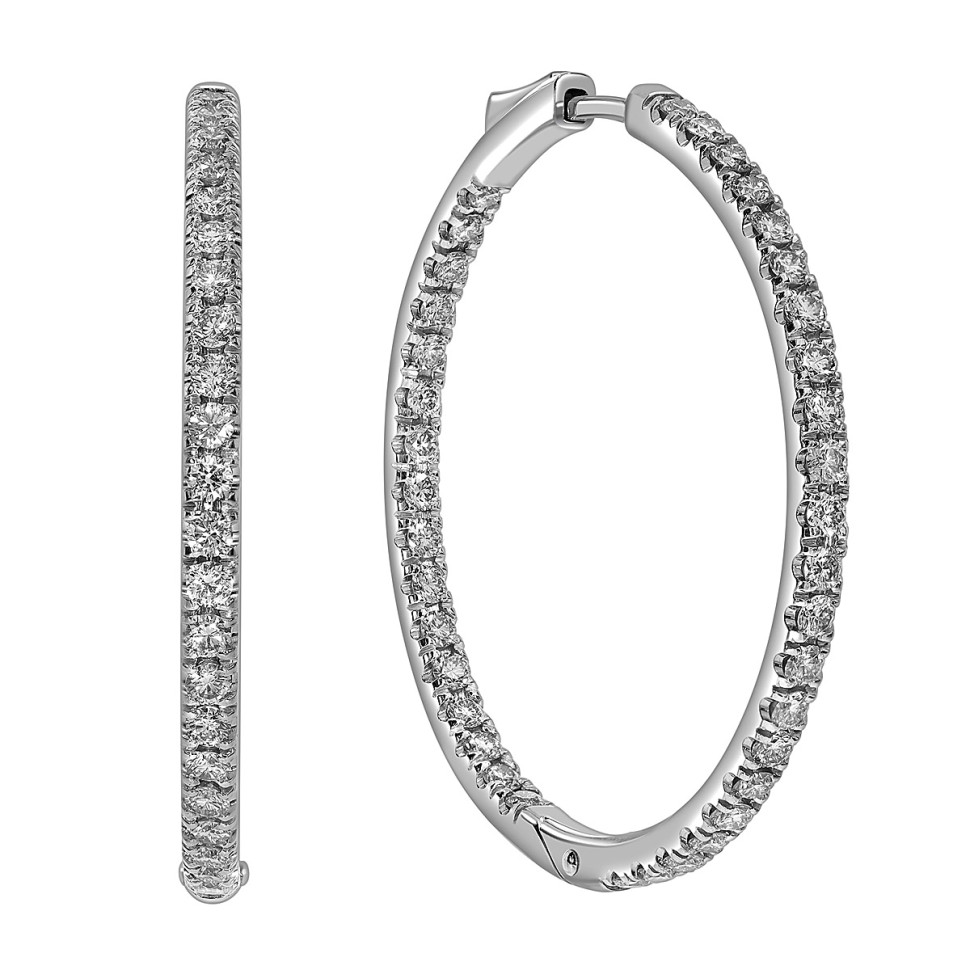 Серьги конго из белого золота с бриллиантами, диаметр 35 мм.  (059102)