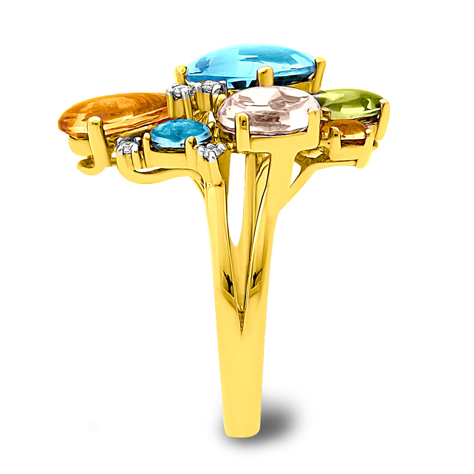 Кольцо из жёлтого золота с бриллиантами и цветными полудрагоценными камнями (018503)