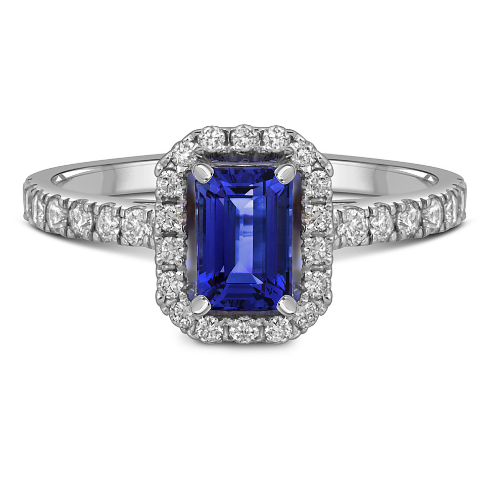 Кольцо из белого золота с бриллиантами и сапфиром (055099)