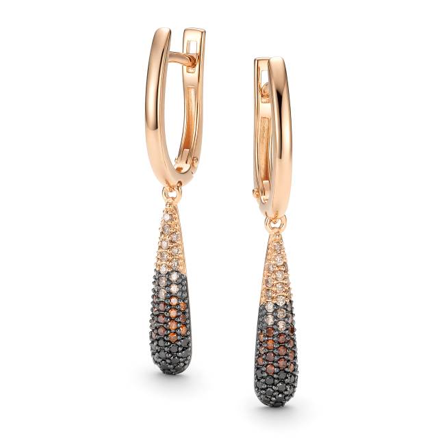 Серьги из красного золота с цветными бриллиантами  (064479)