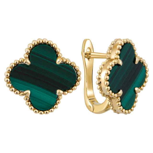 Серьги из жёлтого золота с малахитами (057719)